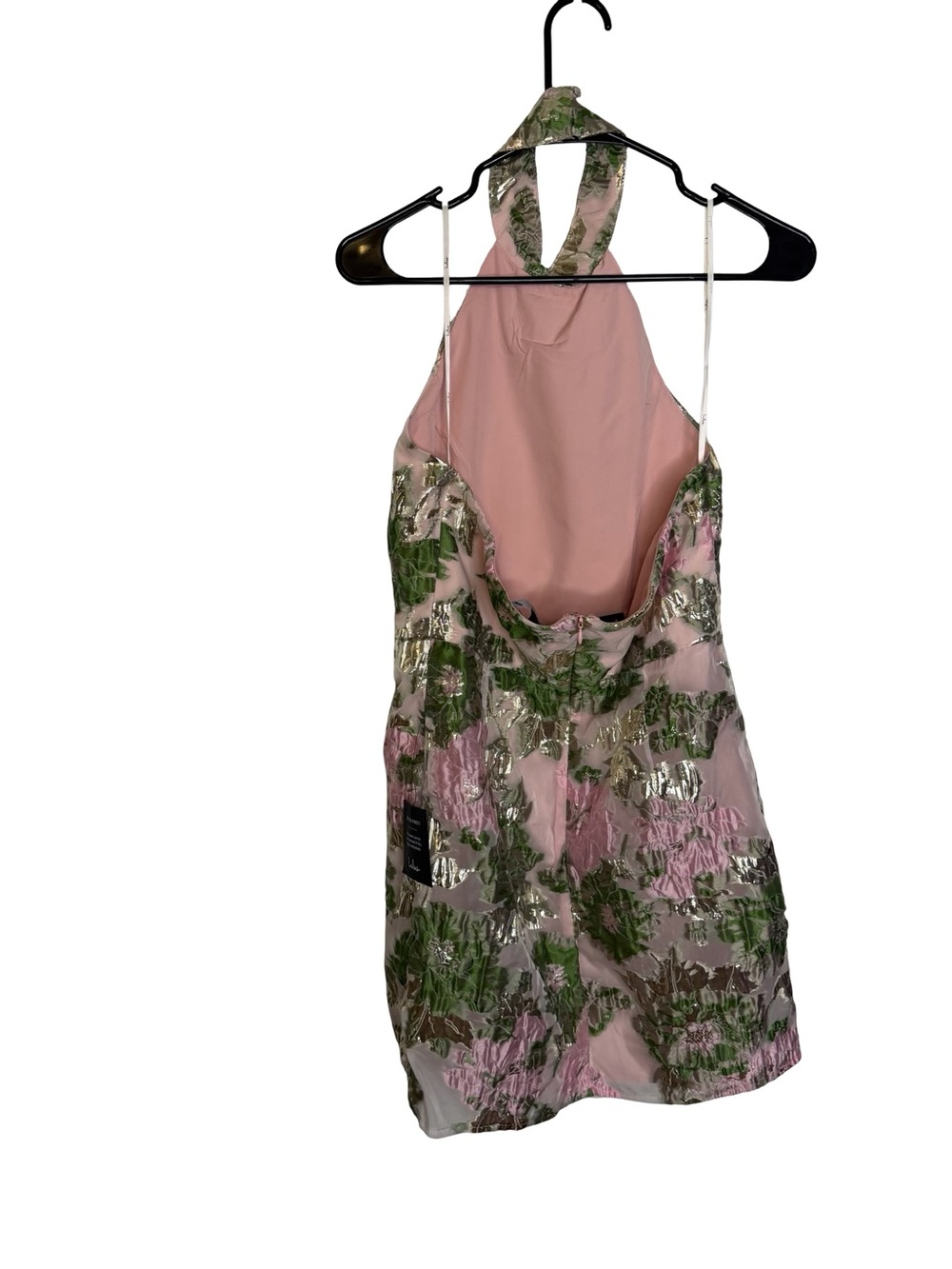 ๐ธ Lulus Floral Metallic Jacquard Halter Mini Dress Medium NWT โจ๐ - Picture 3 of 5